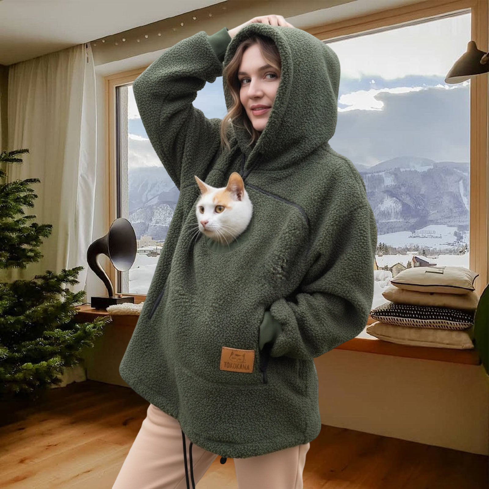 Pet Care Hoodie Long Sleeve Warm Fall Winter Pullover Sweatshirt with Dog Pouch for Outdoor Dog Walking generous