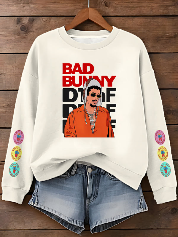 Bad Bunny Printed Long Sleeve Casual Top