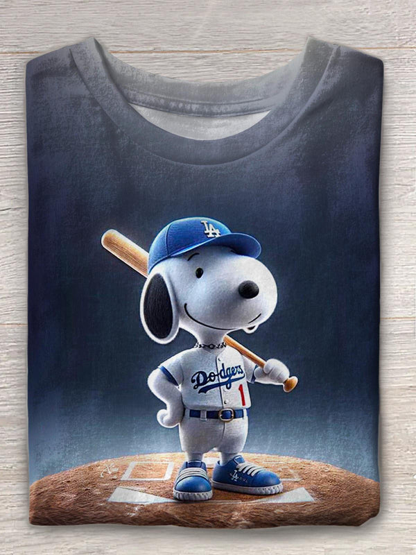 Snoopy Cute Baseball Print Crew Neck T-shirt