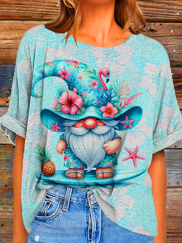 Gnome Hawaii Vacation Round Neck Drop Shoulder T-shirt