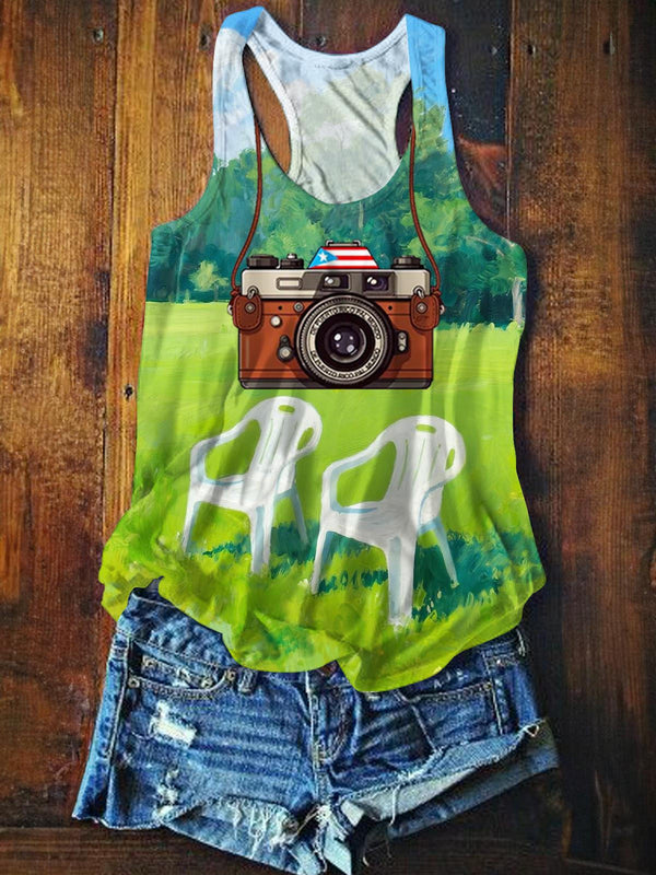 BadBunny Camera Printed Casual Tank Top