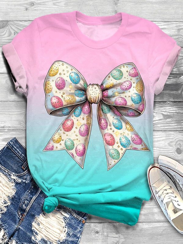 Easter Egg Coquette Bow Crew Neck T-shirt