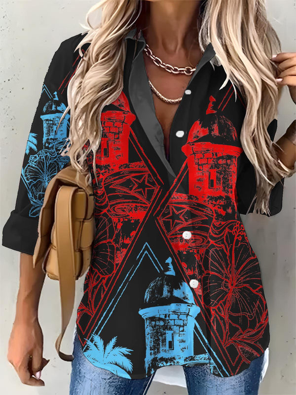 Women's Puerto Rican Print Casual Shirt