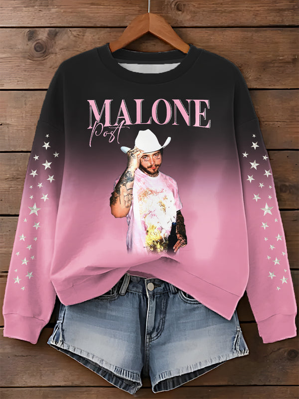 Post Malone Printed Long Sleeve Casual Top