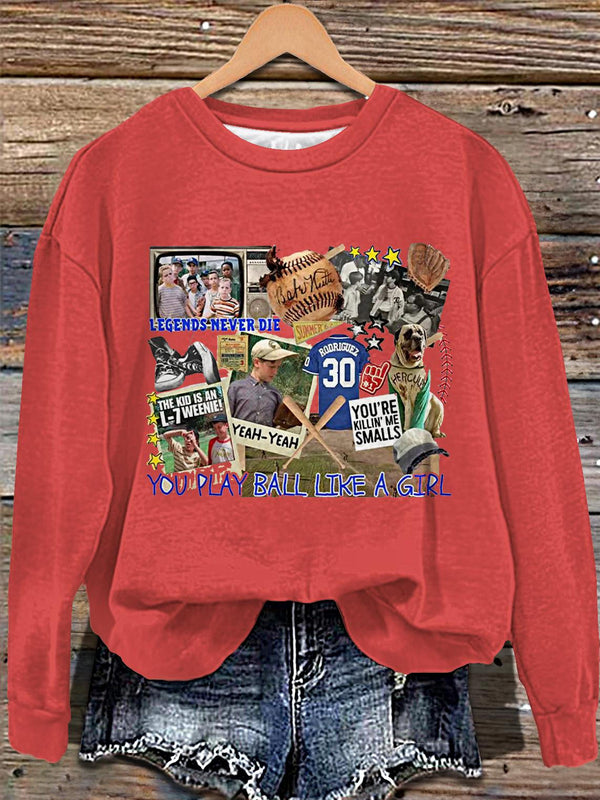 Retro 1990s Baseball Legends Never Die Printed Long Sleeve Casual Top