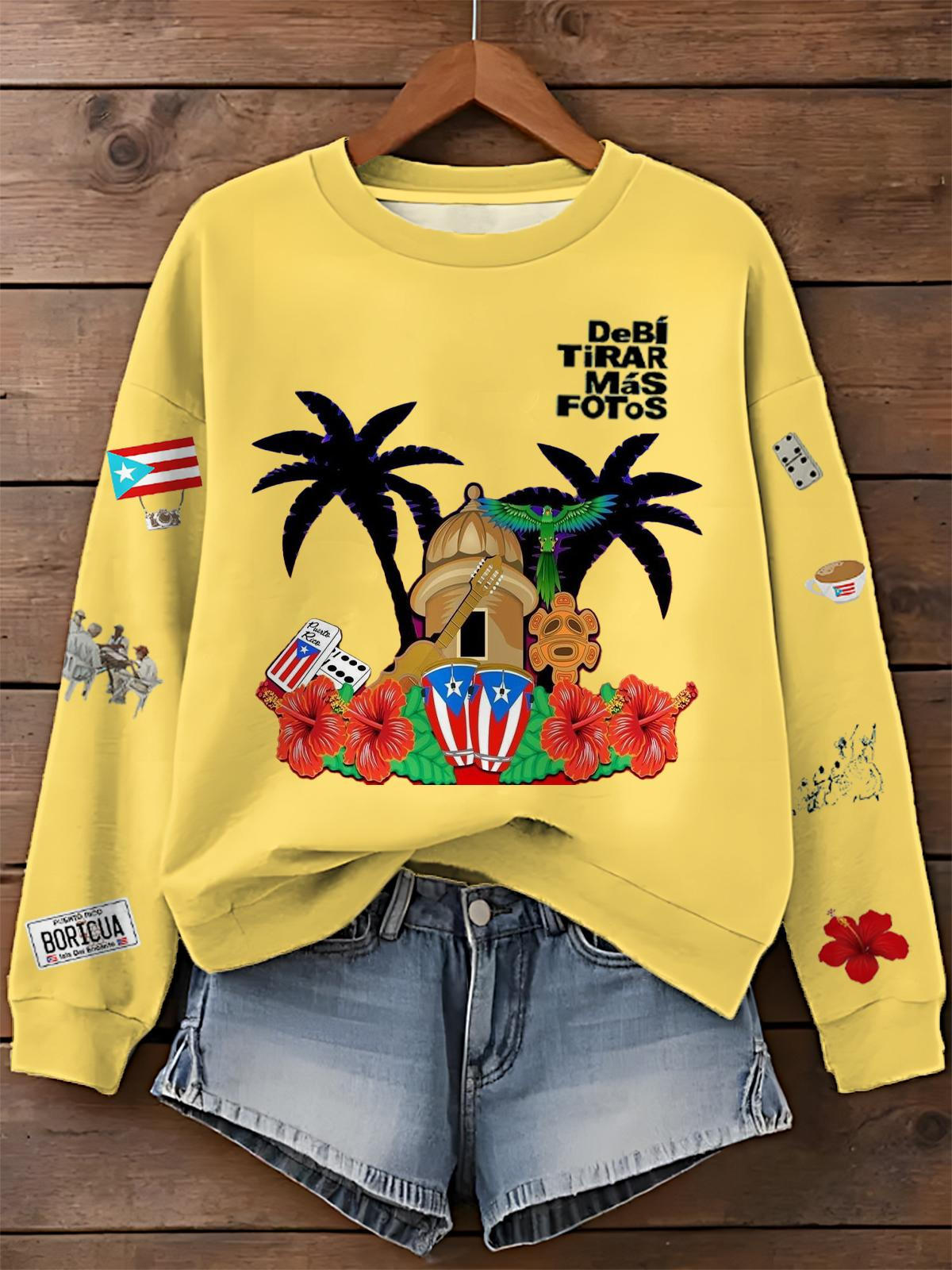 Puerto Rico Printed Long Sleeve Casual Top