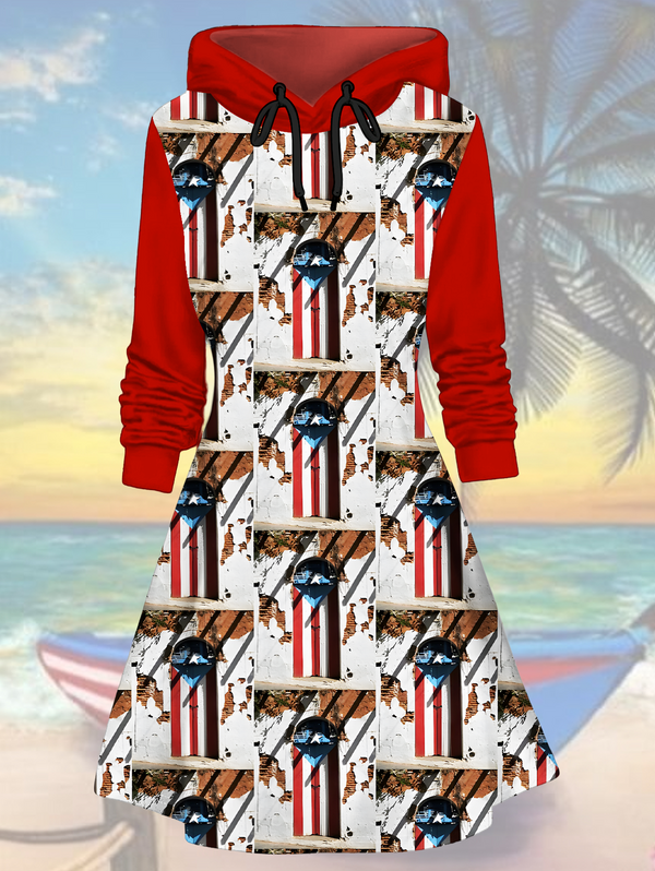 Puerto Rico Flag Boricua Pride Colors Hooded Pullover Sweatshirt Dress