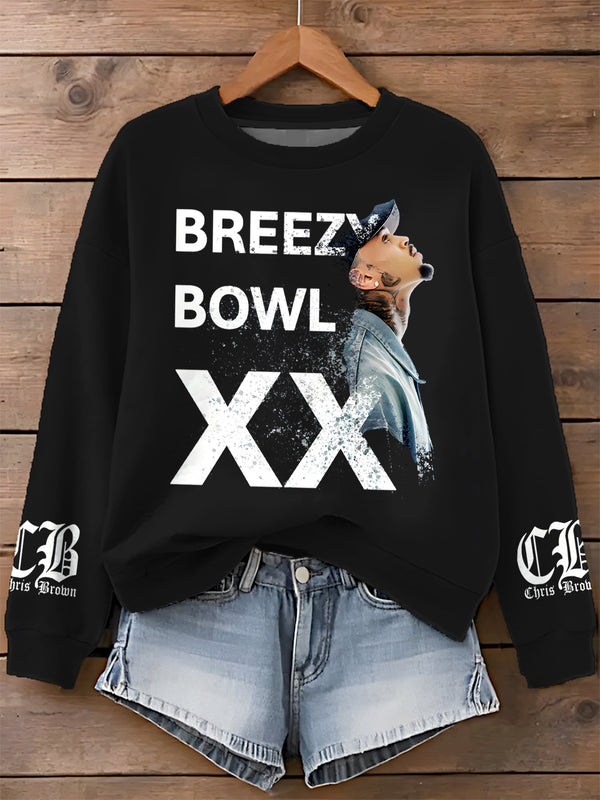 Chris Brown Breezy Bowl XX Printed Long Sleeve Casual Top