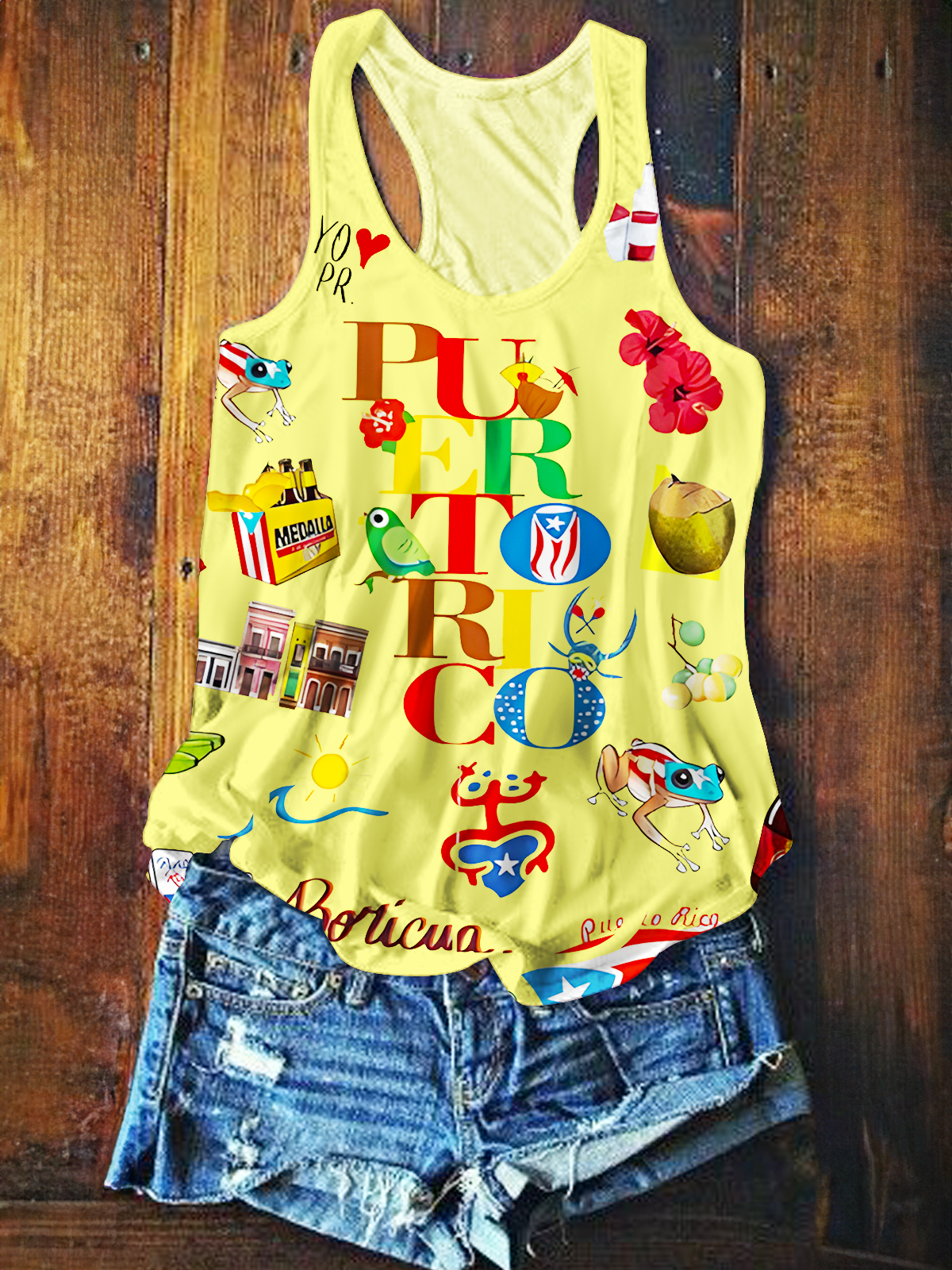 Beautiful Puerto Rico Collage Printed Casual Tank Top