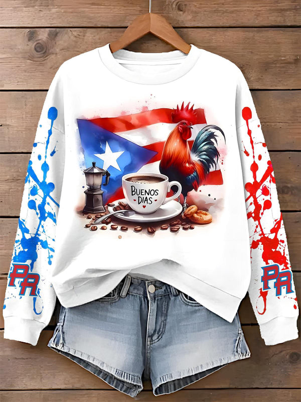 Puerto Rican Print Long Sleeve Casual Top