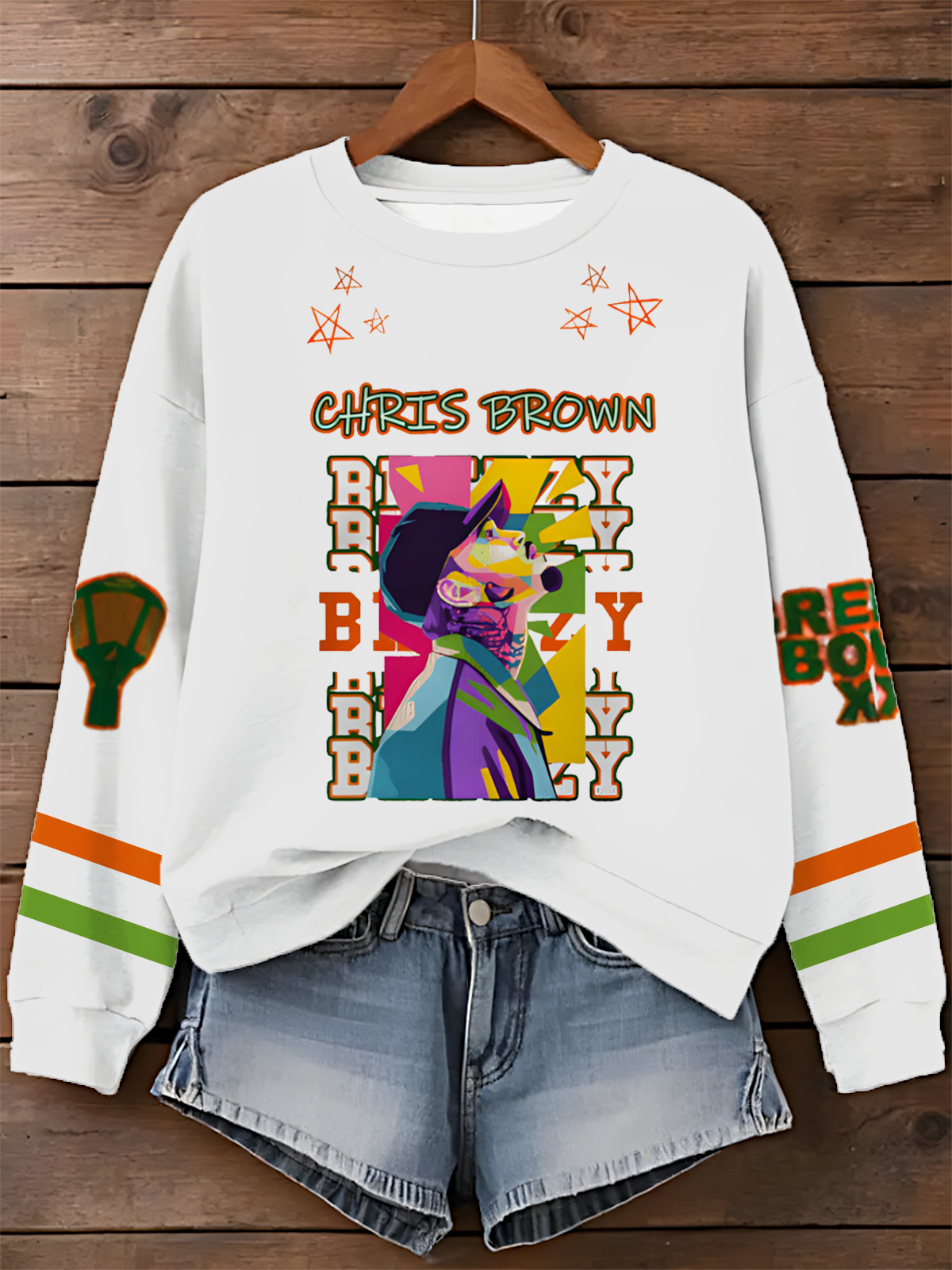 Chris Brown Breezy Bowl Printed Long Sleeve Casual Top