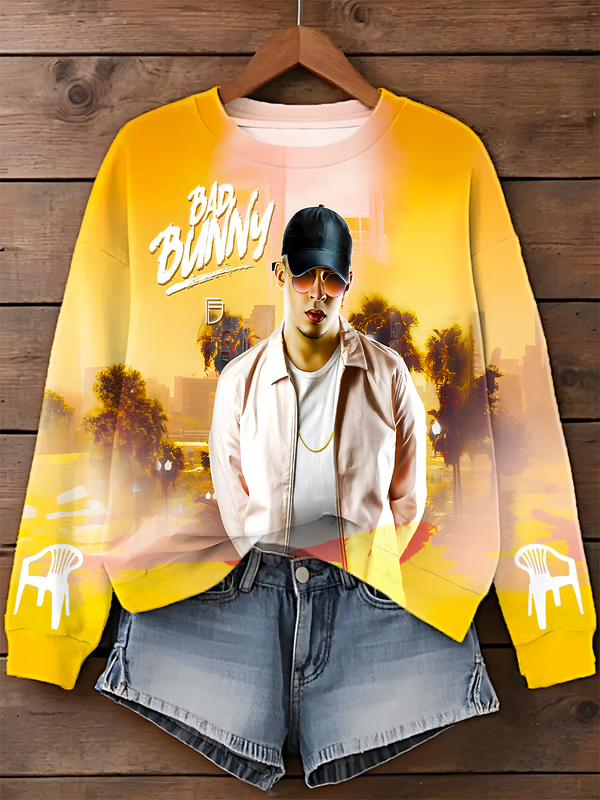 Bad Bunny Printed Long Sleeve Casual Top