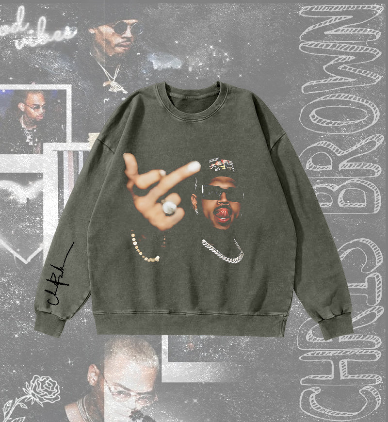 Chris Brown Round Neck Washed Sweatshirt