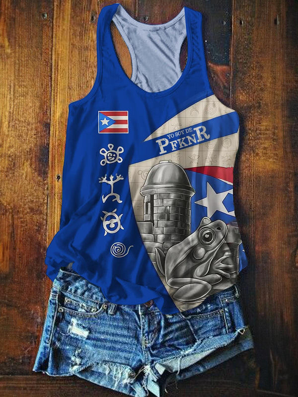Vintage Puerto Rican Printed Casual Tank Top