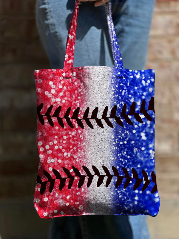 Bolso de lona con cremallera para hombro con estampado de abanico de béisbol en degradado colorido
