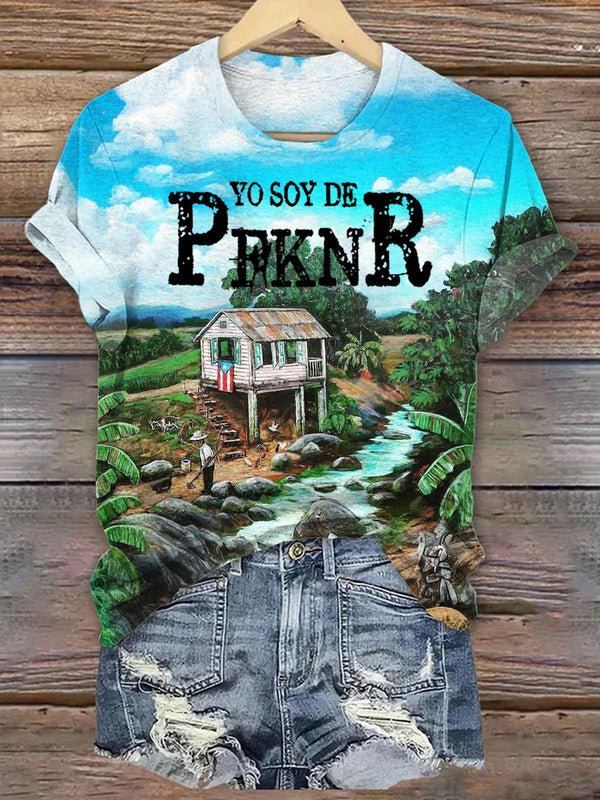 Puerto Rican Classic Oil Painting Crew Neck T-shirt