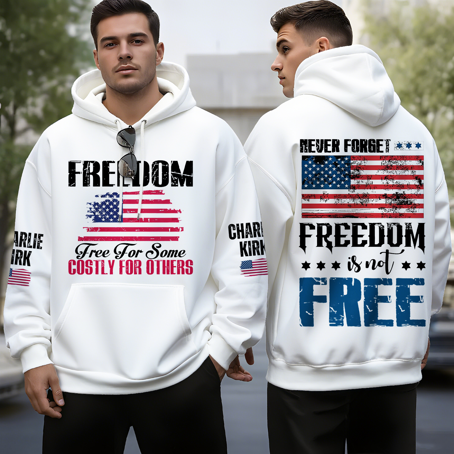 Unisex Charlie Kirk Freedom Long Sleeve Hooded Pocket Sweatshirt