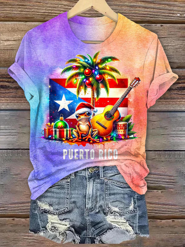 Puerto Rican Halloween Print Crew Neck T-shirt