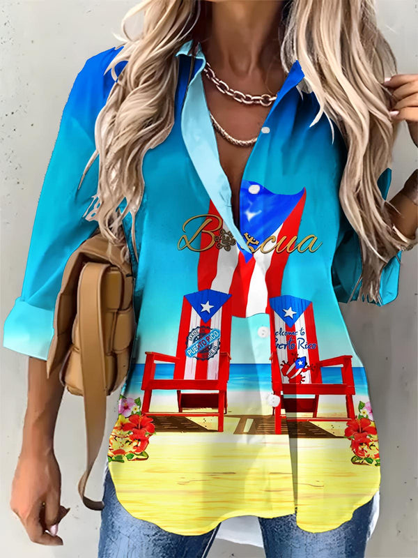 Women's Puerto Rican Print Casual Shirt