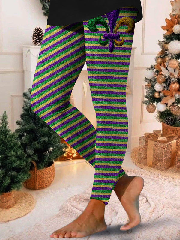 Women's Mardi Gras Stripe Print Print Leggings