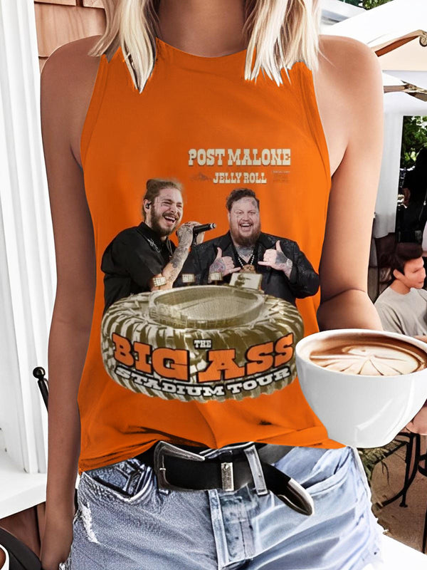 Post Malone With Jelly Roll Concert Tour Print Casual Sleeveless Top