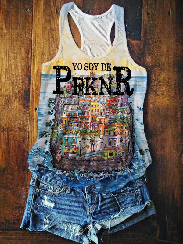 Puerto Rico Printed Casual Tank Top