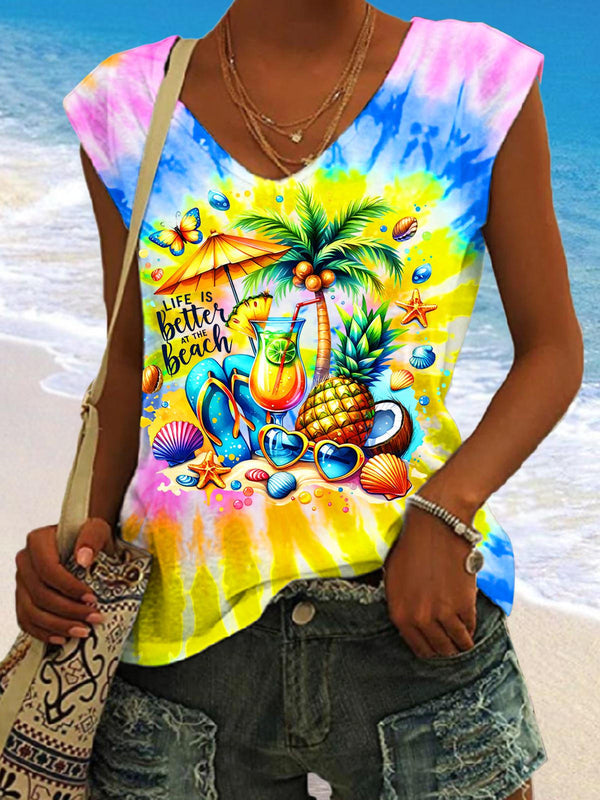 La vida es mejor en un crucero: top sin mangas con cuello en V y estampado tie-dye