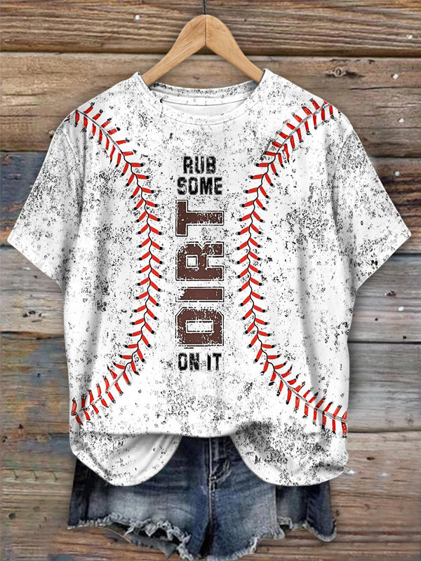 Camiseta de cuello redondo con estampado retro del día del juego de béisbol 
