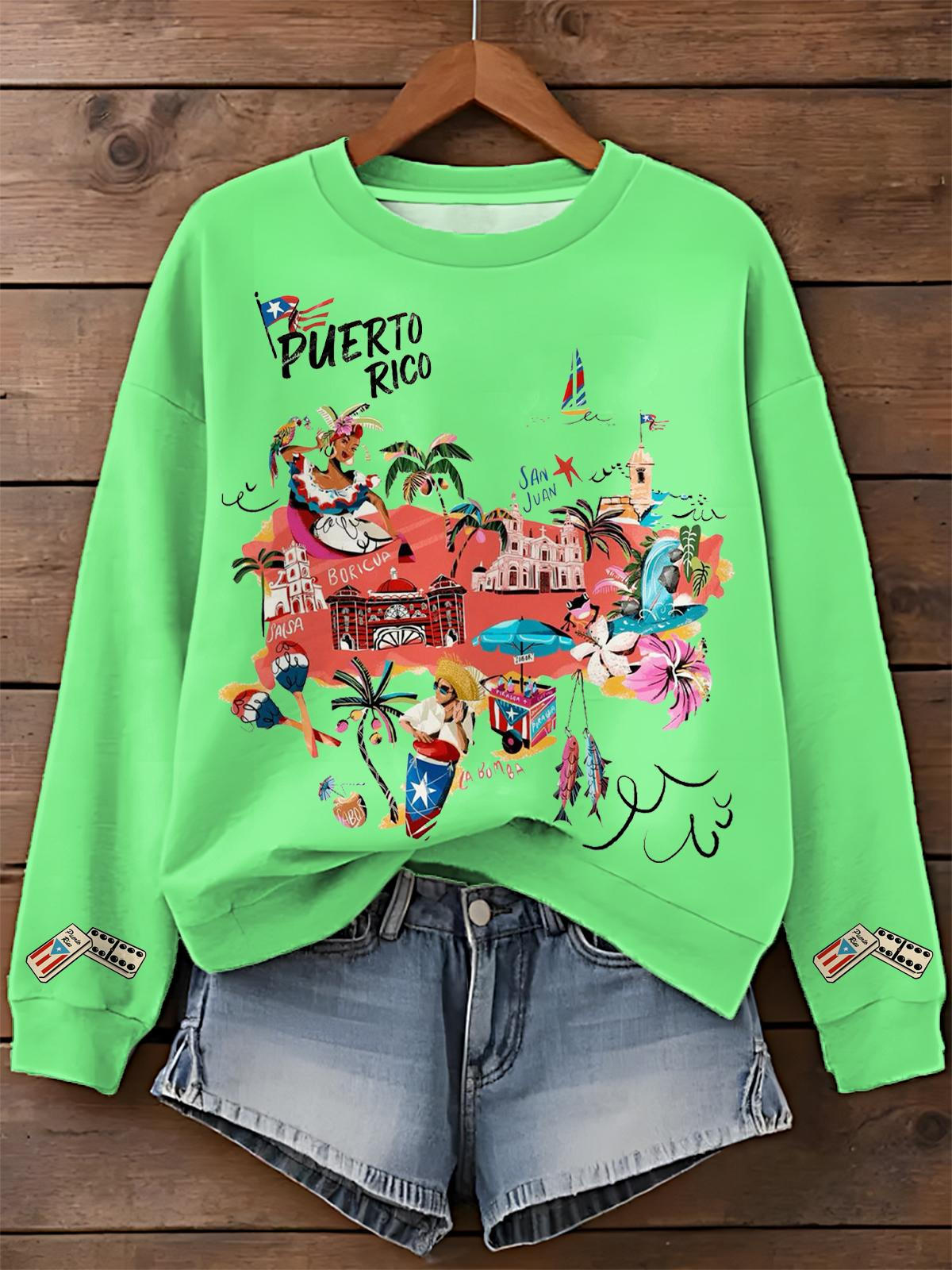 BadBunny Puerto Rican Print Long Sleeve Casual Top