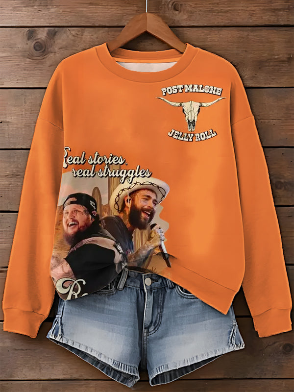 Posty x Jelly Roll Real Music Tour 2025 Printed Long Sleeve Casual Top