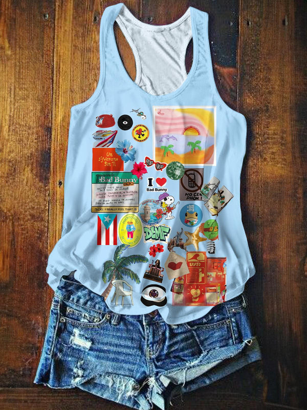 BadBunny Creative Print Casual Tank Top