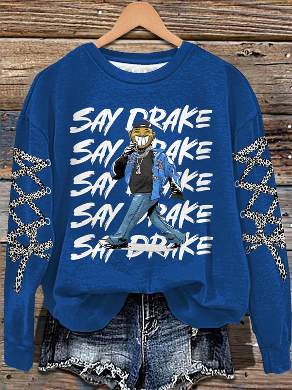 Drake Fun Retro Printed Long Sleeve Casual Top