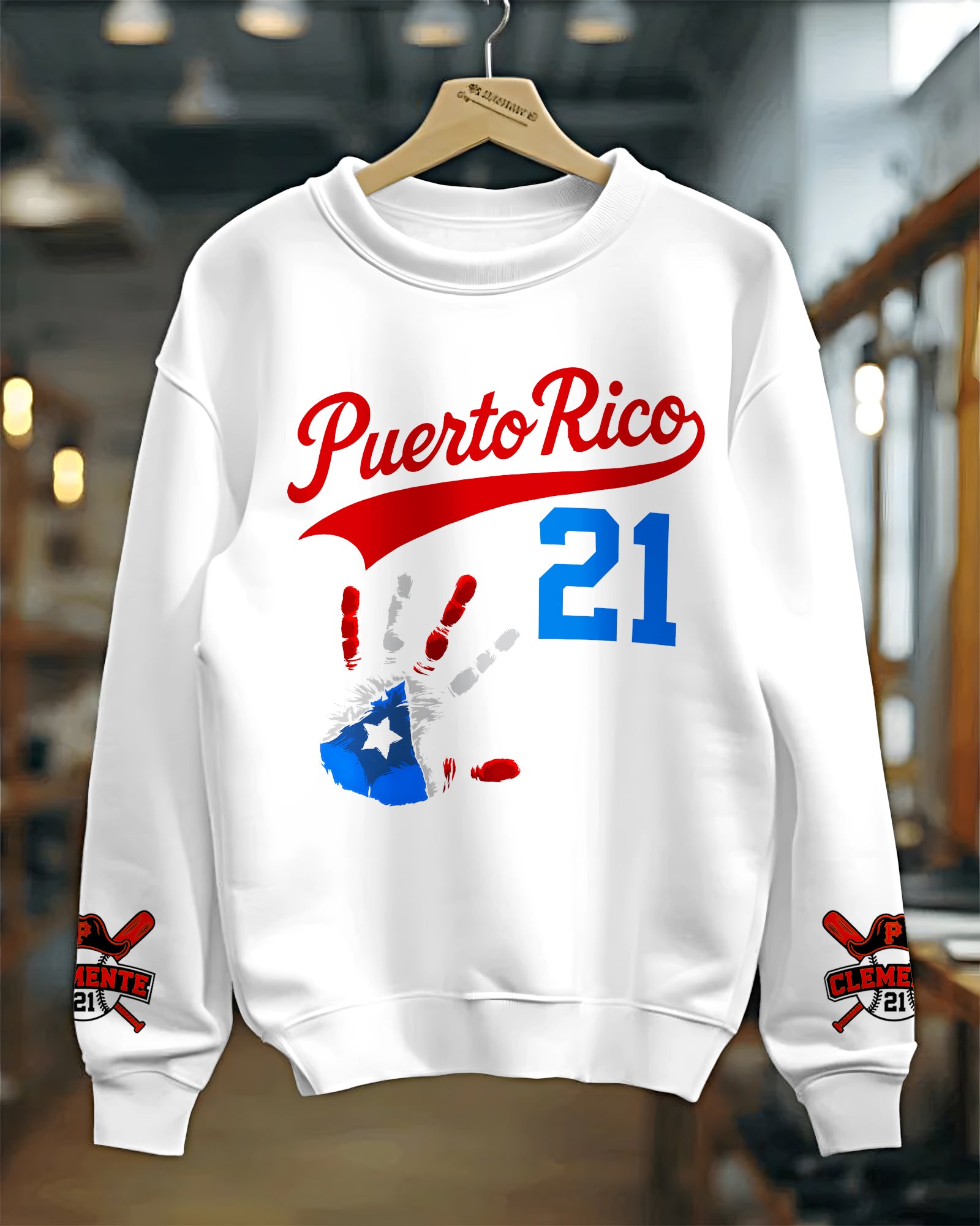 Roberto Clemente Puerto Rico Printed Long Sleeve Casual Top