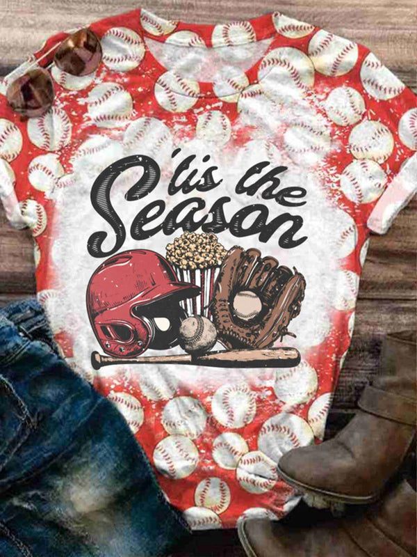 Retro Baseball Print Crew Neck T-shirt