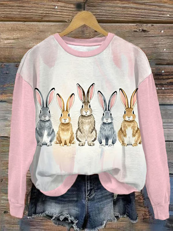 Easter Cute Bunny Print Long Sleeve Casual Top