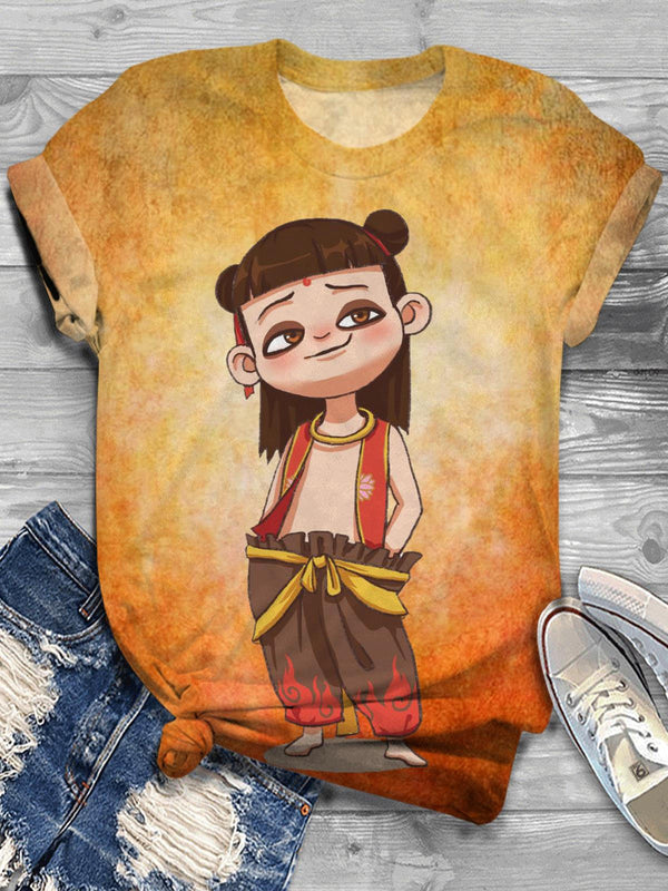 Camiseta estampada de Nezha 2: Los niños demonio hacen olas en el mar 