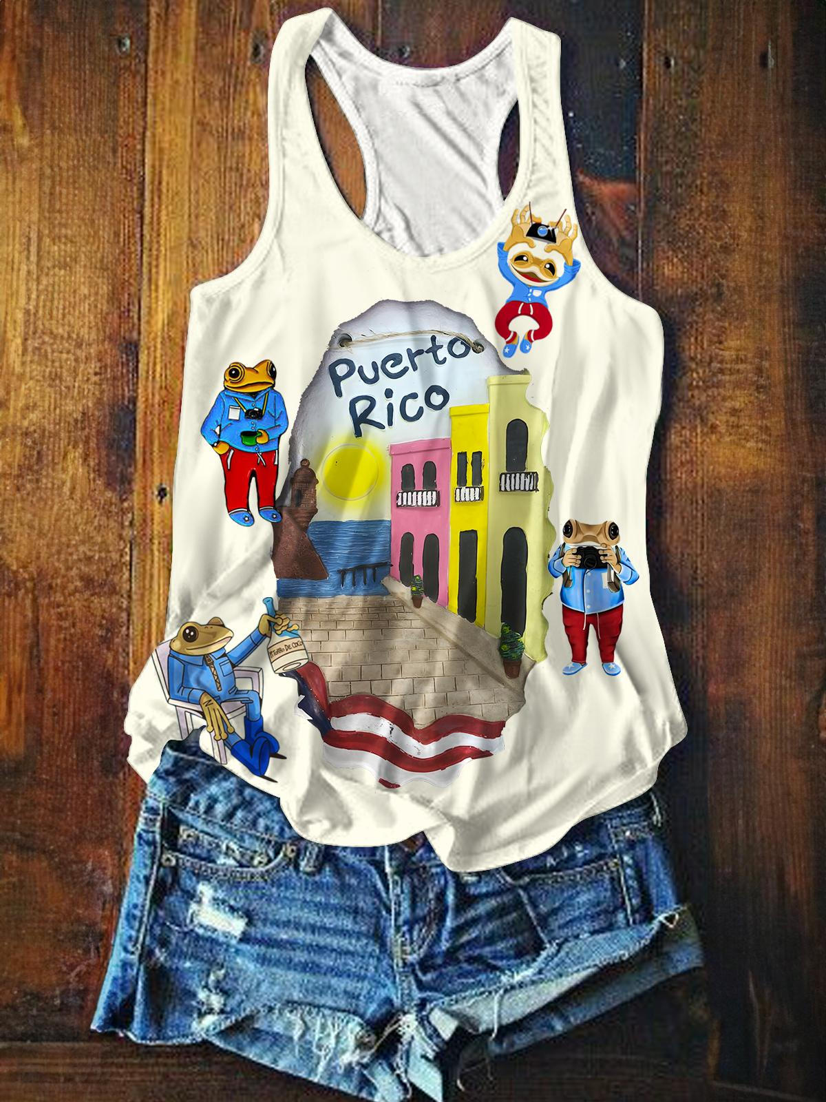 Puerto Rico Printed Casual Tank Top