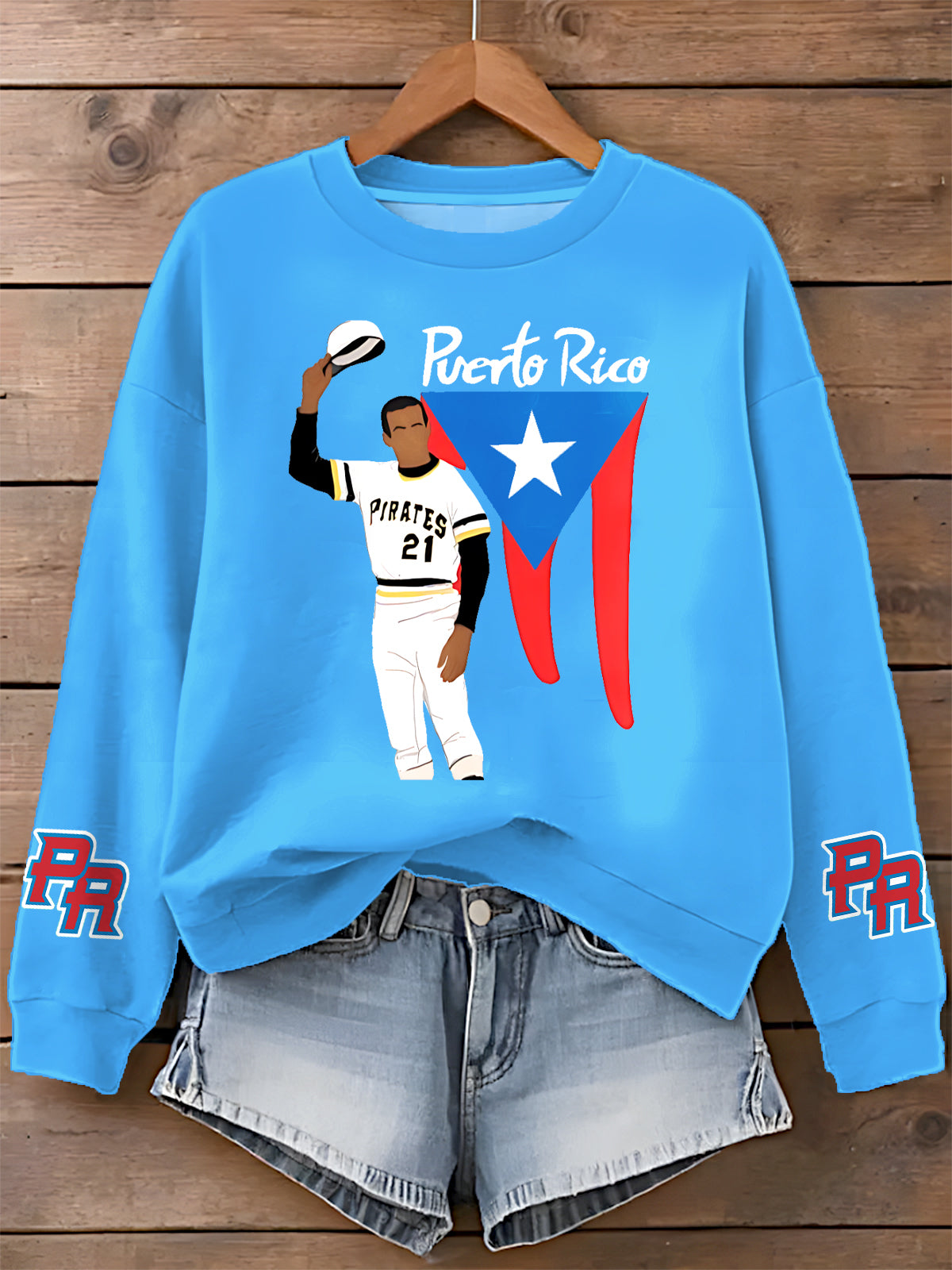 Roberto Clemente Printed Long Sleeve Casual Top