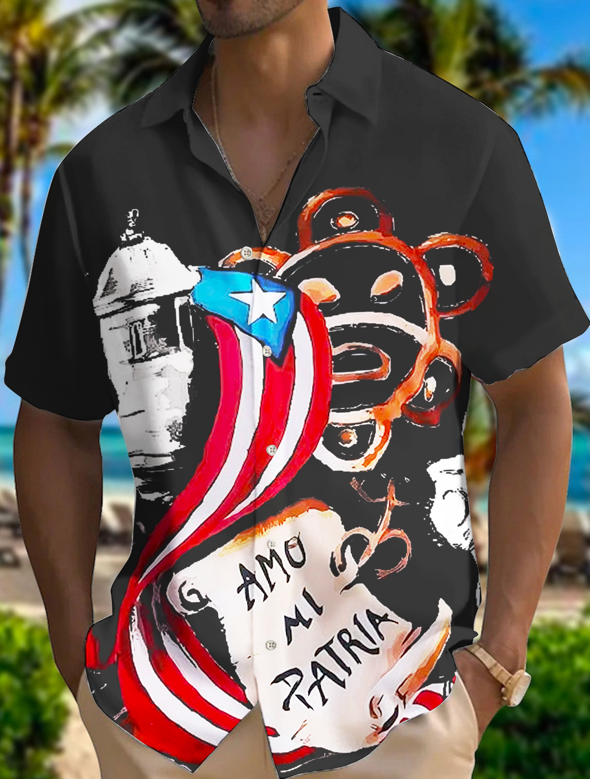 Puerto Rico Symbols Set Men's Short Sleeve Shirts
