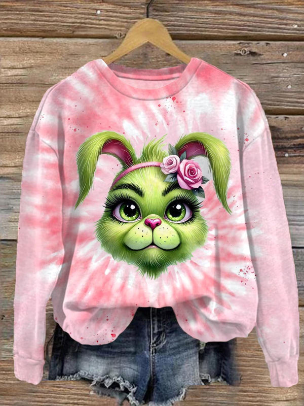 Green Easter Bunny Printed Long Sleeve Casual Top