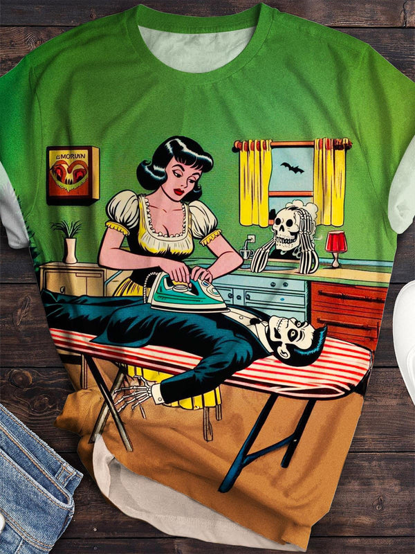 Retro Fun Manga Print Crew Neck T-shirt