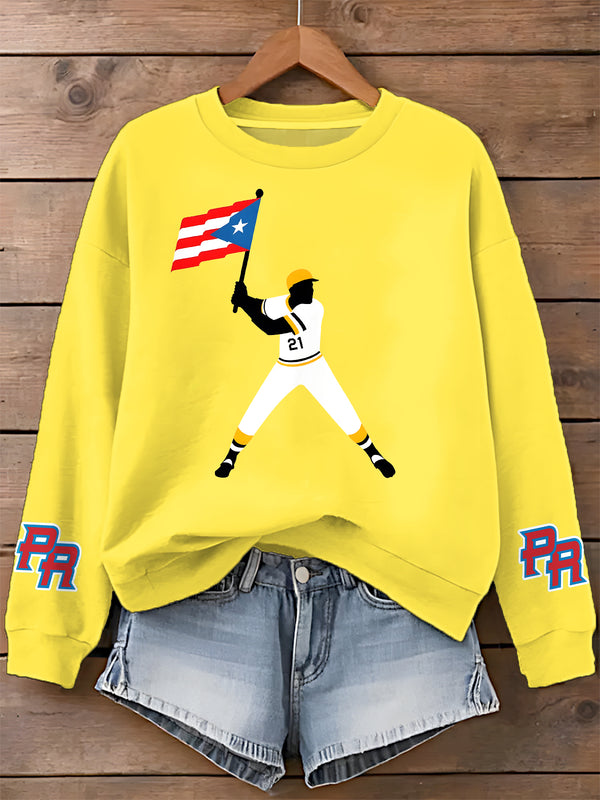 Roberto Clemente Printed Long Sleeve Casual Top