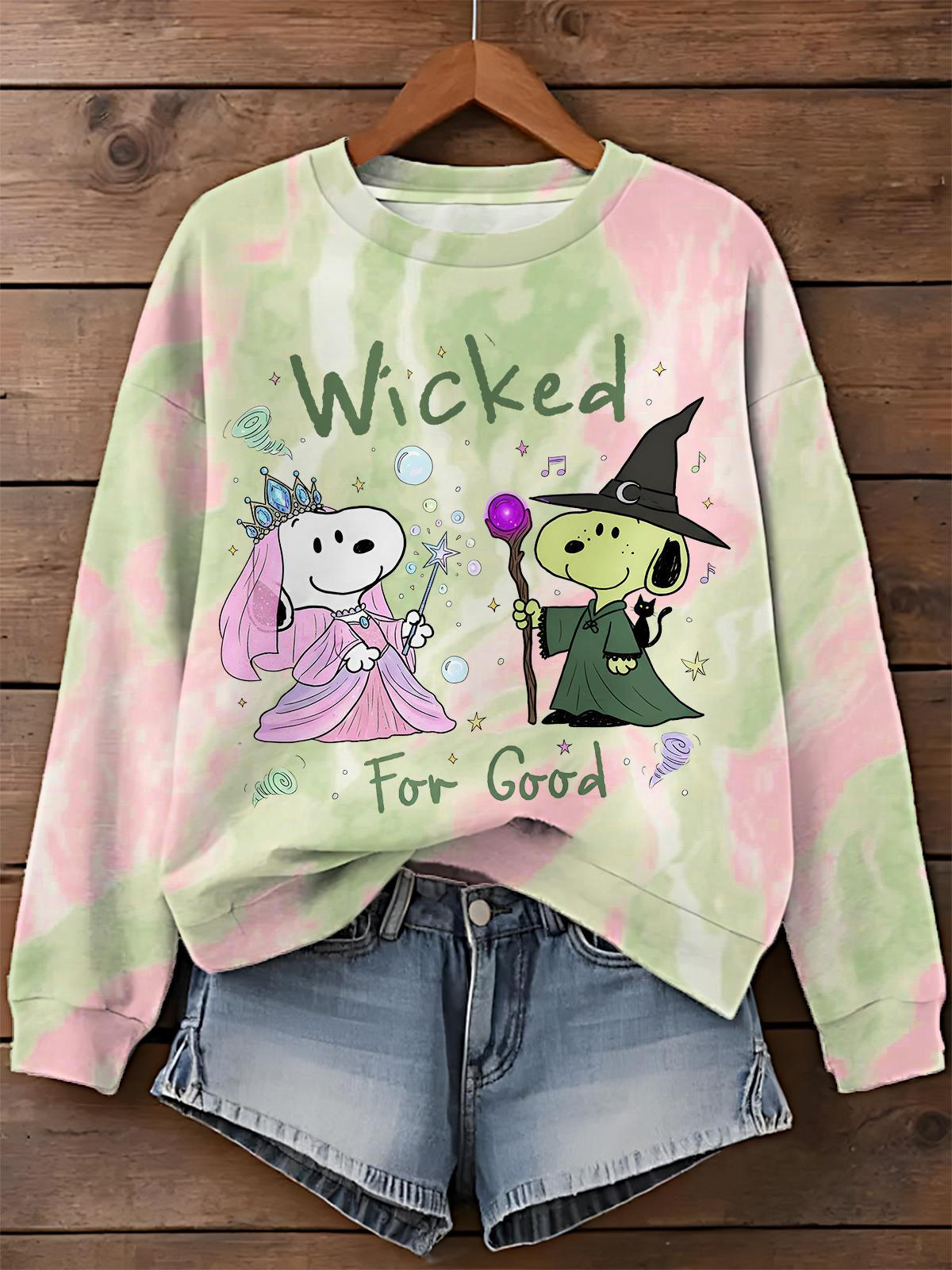Wicked For Good Cartoon Snoopy Printed Long Sleeve Casual Top