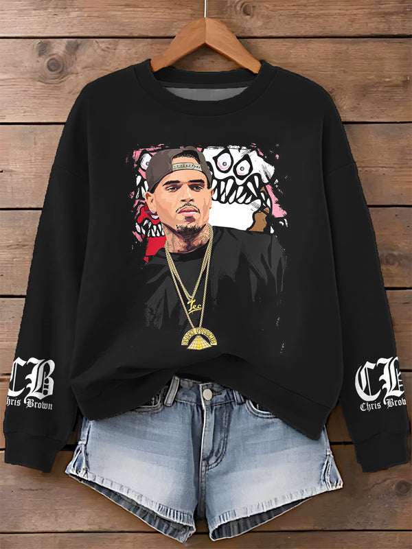 Chris Brown Breezy Bowl XX Tour Printed Long Sleeve Casual Top
