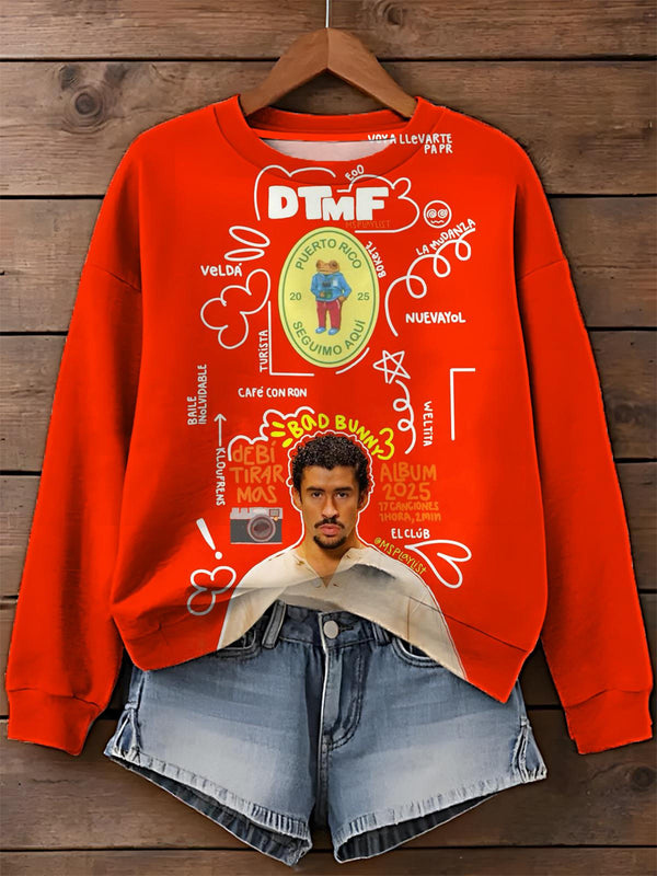 Dtmf 2025 Printed Long Sleeve Casual Top