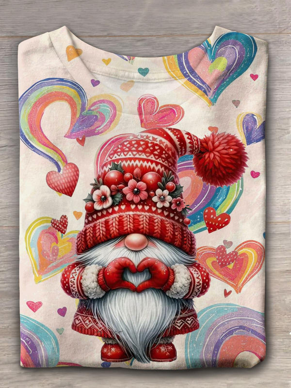 Heart Design Valentines Gnome Crew Neck T-shirt