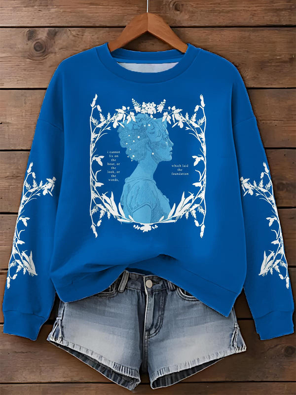 Pride and Prejudice Art Flower Printed Long Sleeve Casual Top