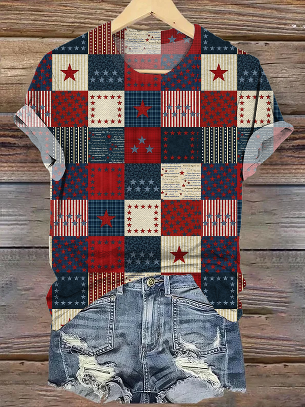 Camiseta de cuello redondo del Día de la Independencia 