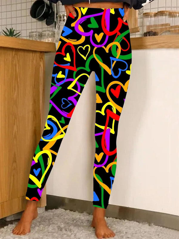 Colored Hearts Print Leggings