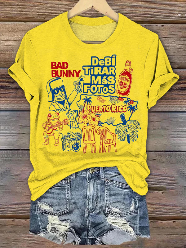 Badbunny Dtmf Pr Printed Crew Neck T-shirt